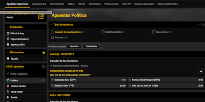 como encontrar seccion apuestas de politica en Bwin