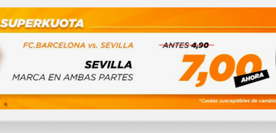 Cuotas Barcelona vs Sevilla - Superkuota kirolbet gol Sevilla ambas partes