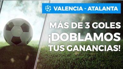 Pastón dobla tus ganancias en las apuestas al Valencia vs Atalanta si hay más de 3 goles