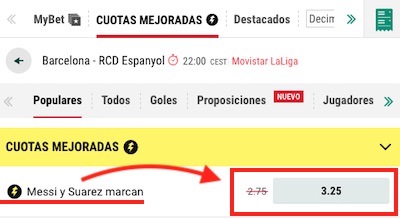 Supercuota en las apuestas a que Messi y Suarexz marcan en el Barcelona vs Espanyol