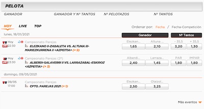 Torneos de pelota vasca para apostar en Kirolbet