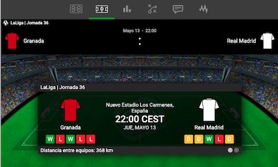 Cuotas de apuestas al Granada vs Real Madrid en Betway