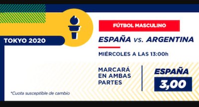 Cuotas a que España gana ambas partes contra Argentina en torneo fútbol de Tokio 2020