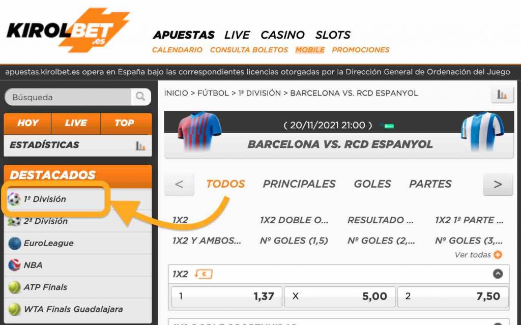Vistazo rápido de las cuotas del Barcelona vs Espanyol