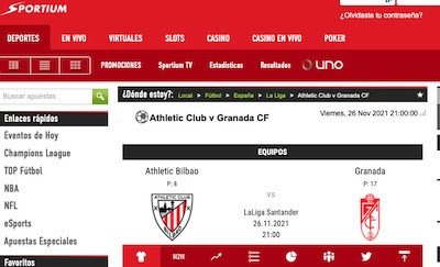 Cuotas de apuestas al Athletic Granada de La Liga en Sportium