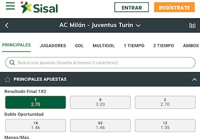 Buenas opciones para tus apuestas del Milan Juventus en Sisal