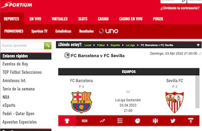 apuestas Barcelona Sevilla Liga en Sportium