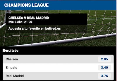 Betfred, mejor casa de apuestas por sus cuotas al Chelsea vs Real Madrid de Champions