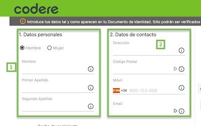 Pasos para el registro en Codere España.