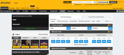 Las cuotas del Italia Vs Alemania están en un puño en la casa de apuestas Betfair