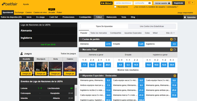 Las apuestas al Alemania Vs Inglaterra tienen cuotas muy altas para casi todos los resultados posibles